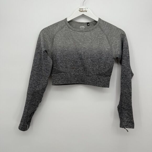 AYBL Gray Ombre Long Sleeve Workout Fitted Top Size Medium Cropped - Picture 1 of 7